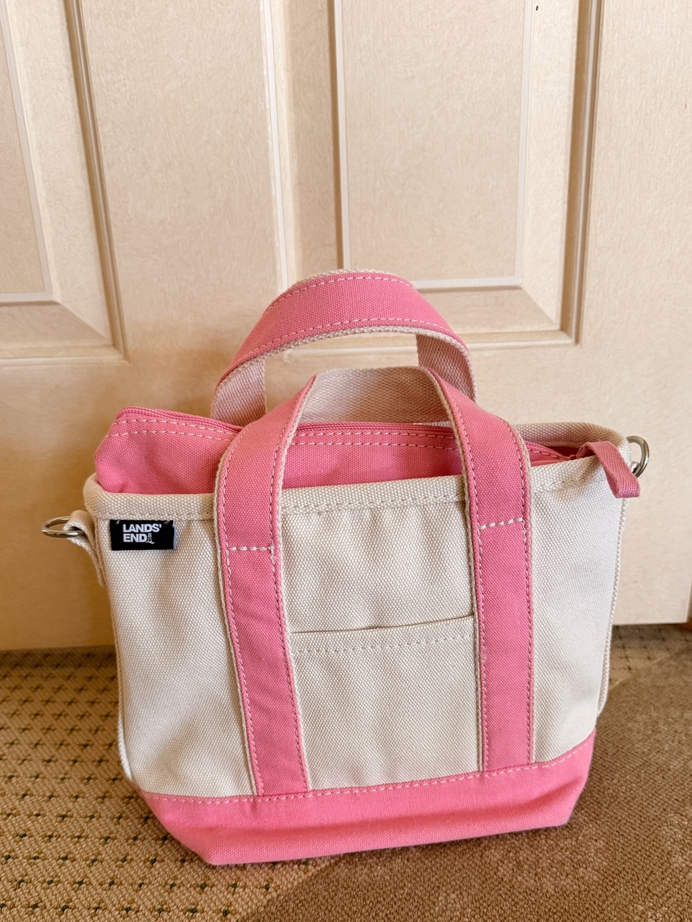 Lands' End Pink & Natural Small Mini Canvas Tote Bag